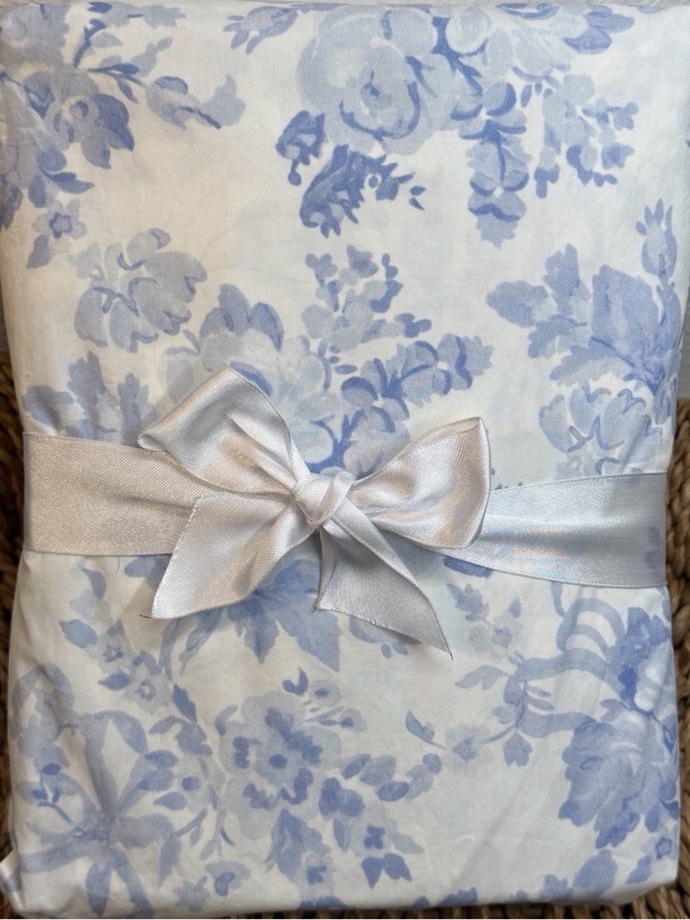 POTTERY BARN TEEN LOVESHACKFANCY GARDEN DAMASK ORGANIC SHEETS  FULL BLUE
